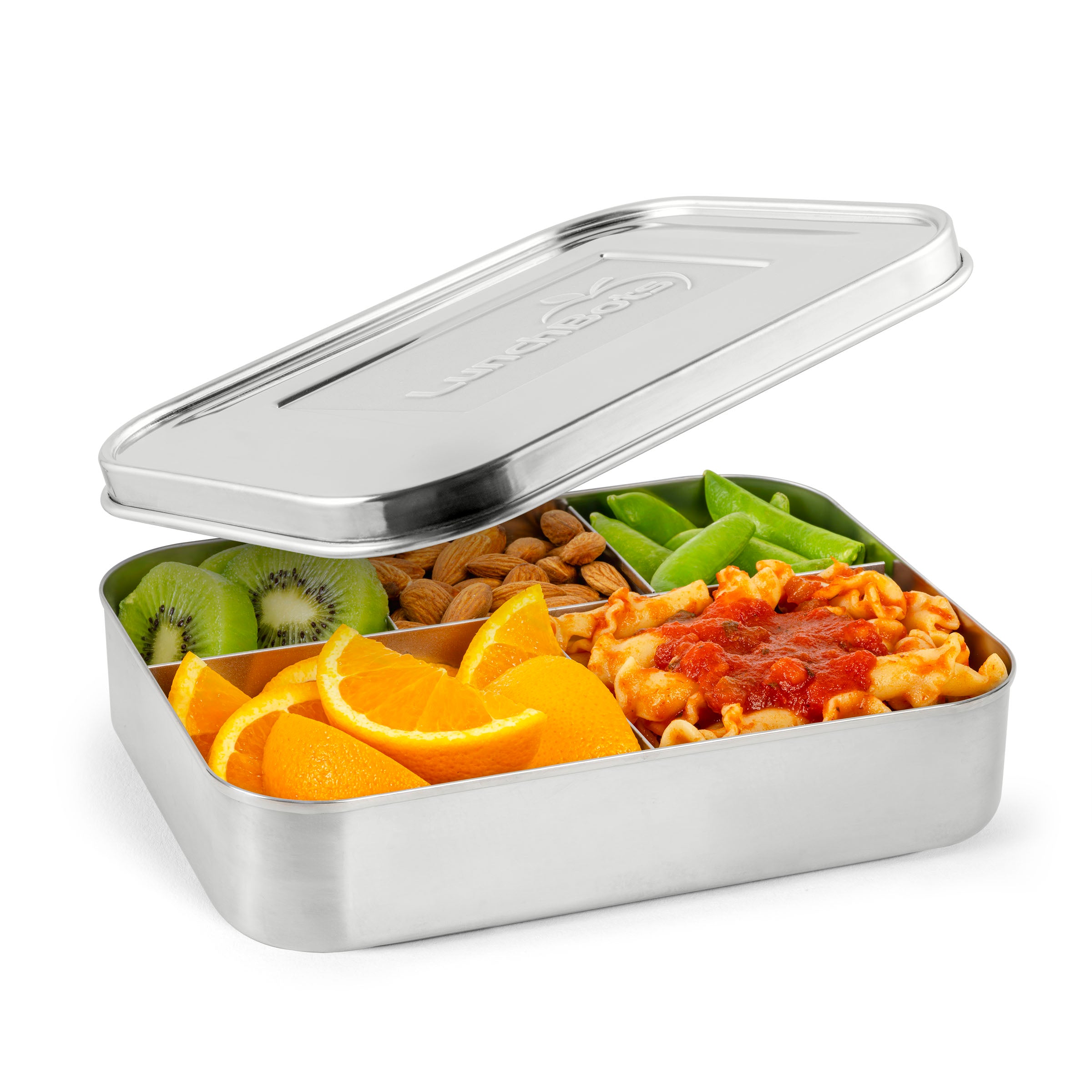 LunchBots Large Cinco Stainless Steel Lunch Container - Five Section Design Holds a Variety of Foods - Metal Bento Box - Dishwasher Safe - Stainless Lid