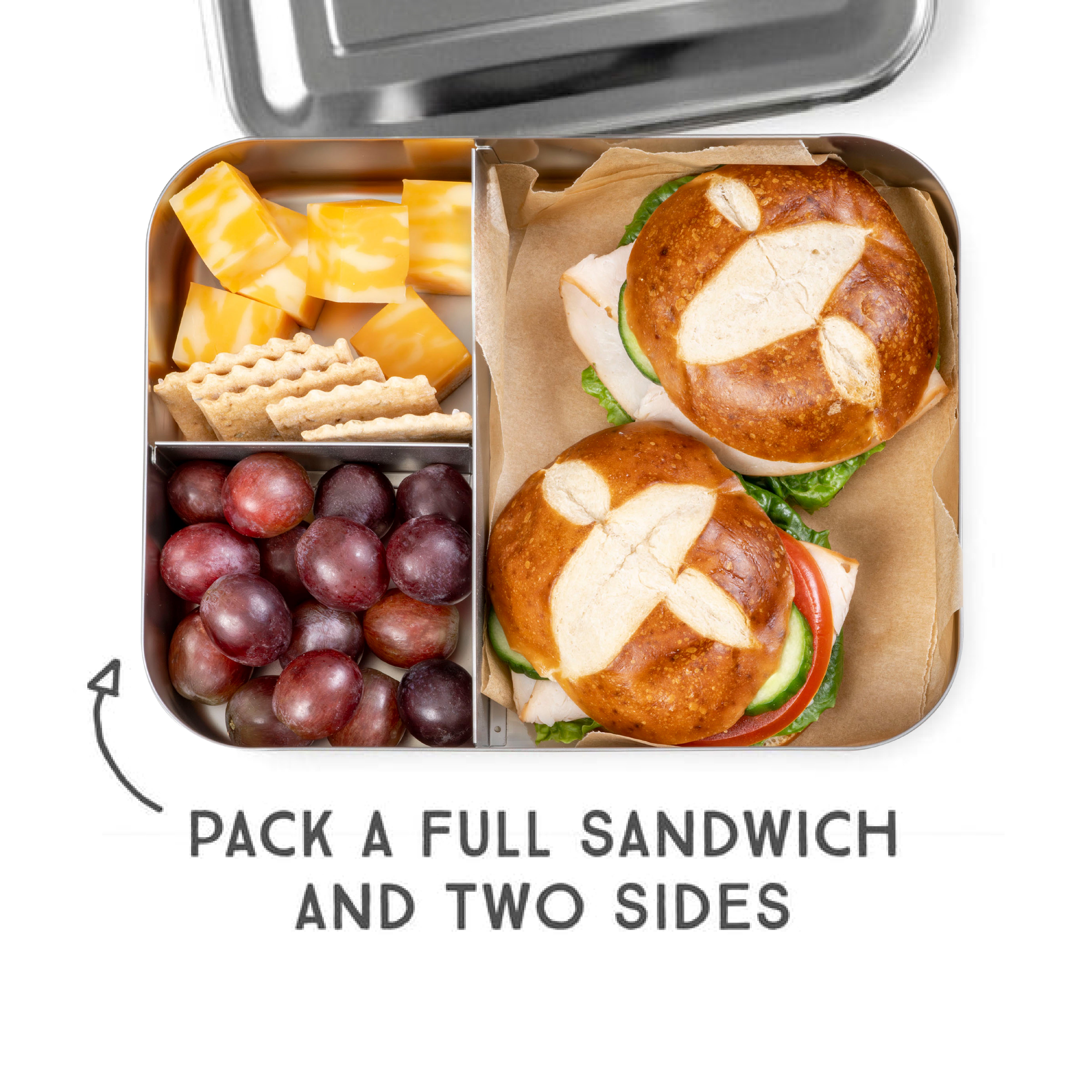 Large Trio Stainless Steel 3-Compartment Bento Box