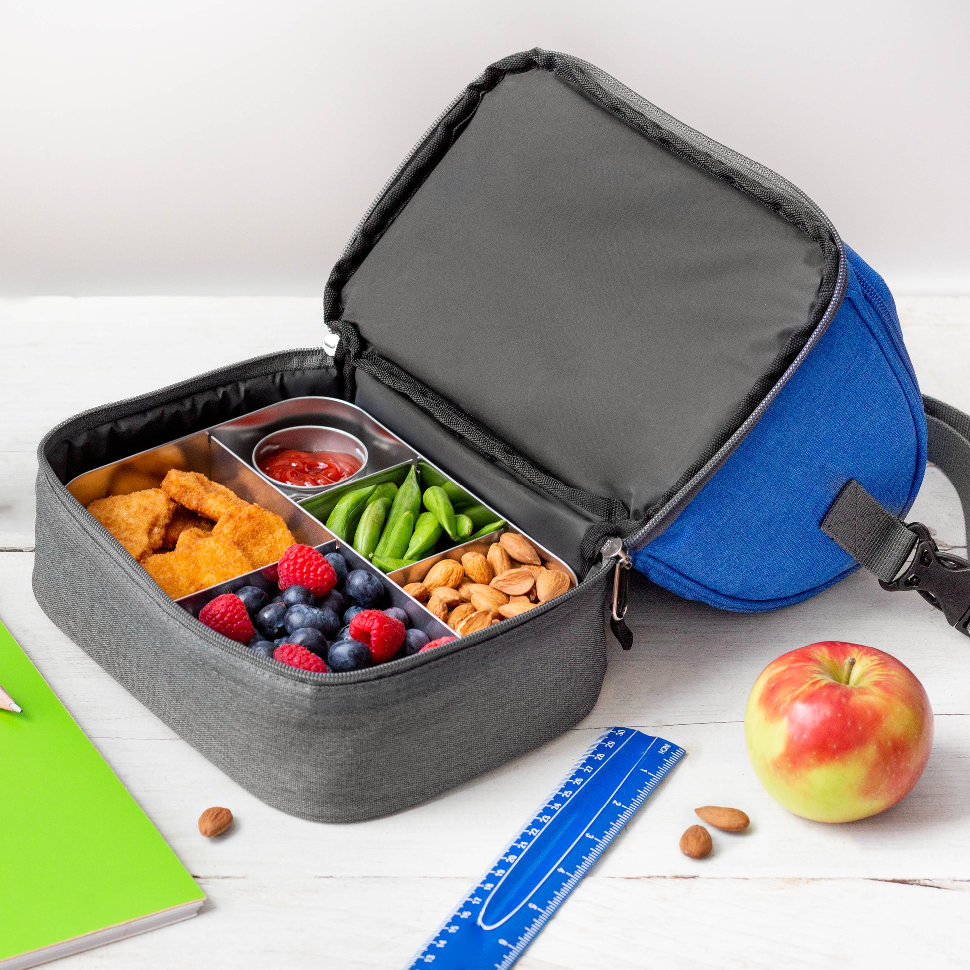 LunchBots Duplex Insulated Bento Box Lunch Bag Royal