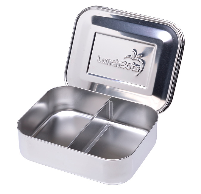 LunchBots Large Trio Stainless Steel Lunch Container -Three Section Design  for Sandwich and Two Sides - Metal Bento Lunch Box - Eco-Friendly 