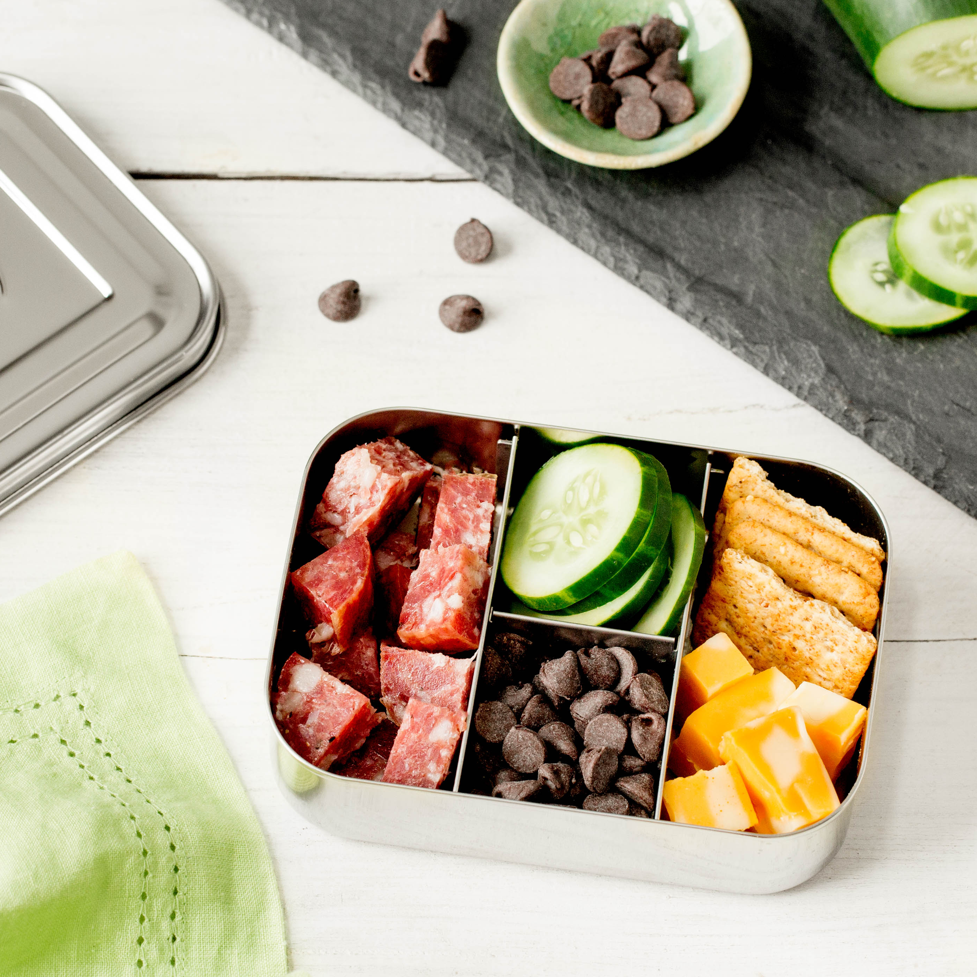 LunchBots Stainless Steel Bento Lunch Box 2 Sections - Stainless Steel