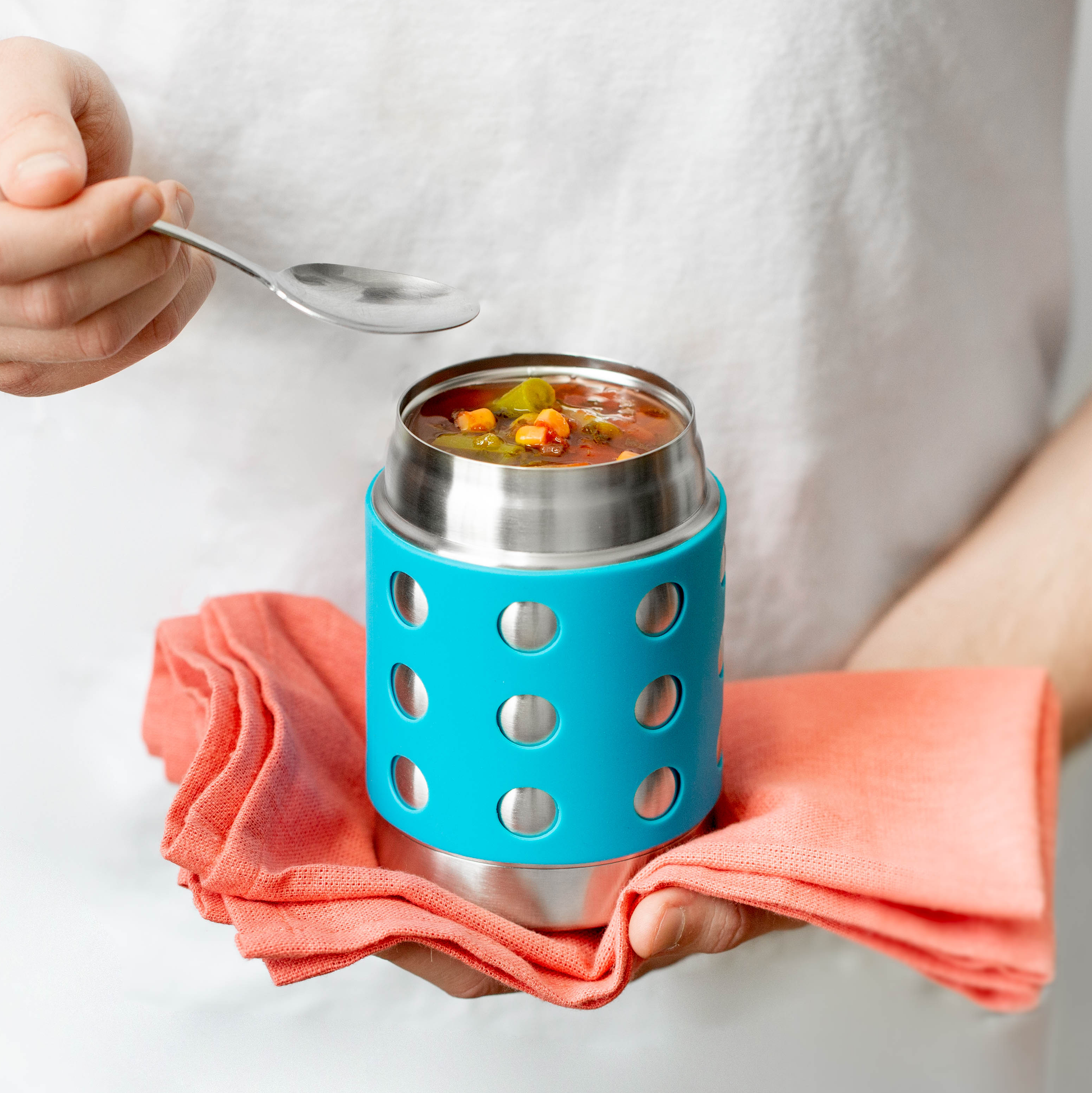  LunchBots Thermal 8 oz Triple Insulated Thermos - Hot 6 Hours  or Cold 12 Hours - Leak Proof Thermos Soup Jar - All Stainless Interior -  Navy Lid - Aqua Dots : Home & Kitchen