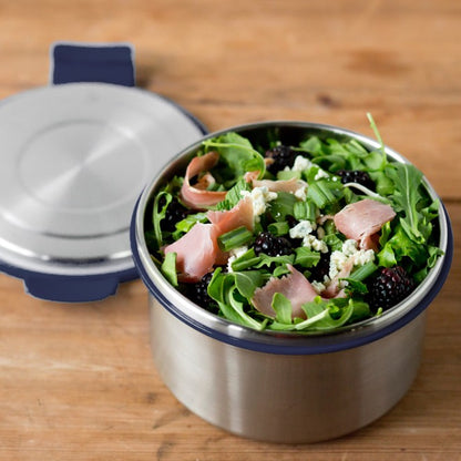  LunchBots Stainless Steel Salad Bowl with Click On Lid Lunch  Containers Reusable Lunch Container with a 3 Cup Capacity - 24oz, Navy Blue  Lid: Home & Kitchen